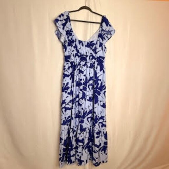 Nine West Blue White Floral Maxi Dress with Flutter Sleeve XL - Picture 4 of 9